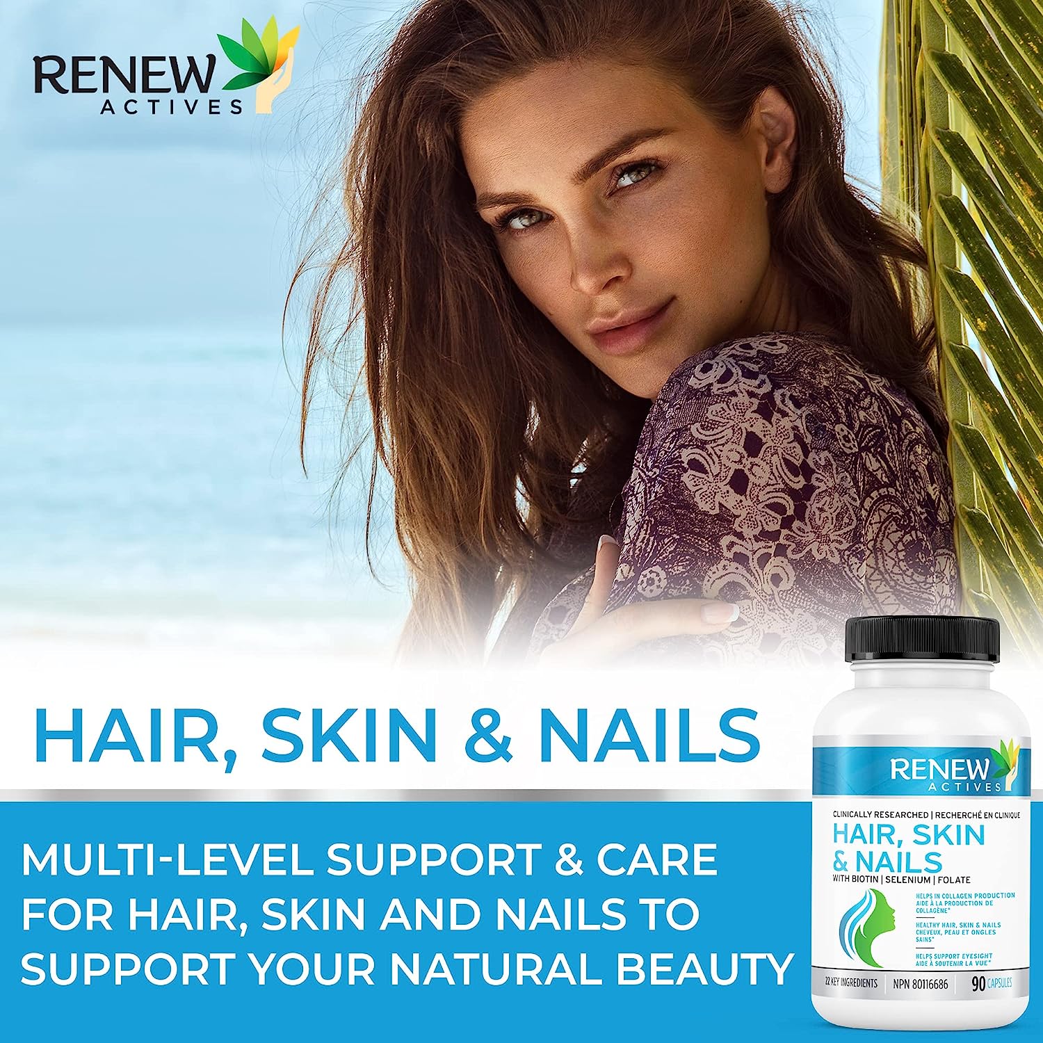 Hair Skin Lash & Nails Supplement - Promotes Longer Hair Growth, Radiant Skin & Stronger Thicker Nails!