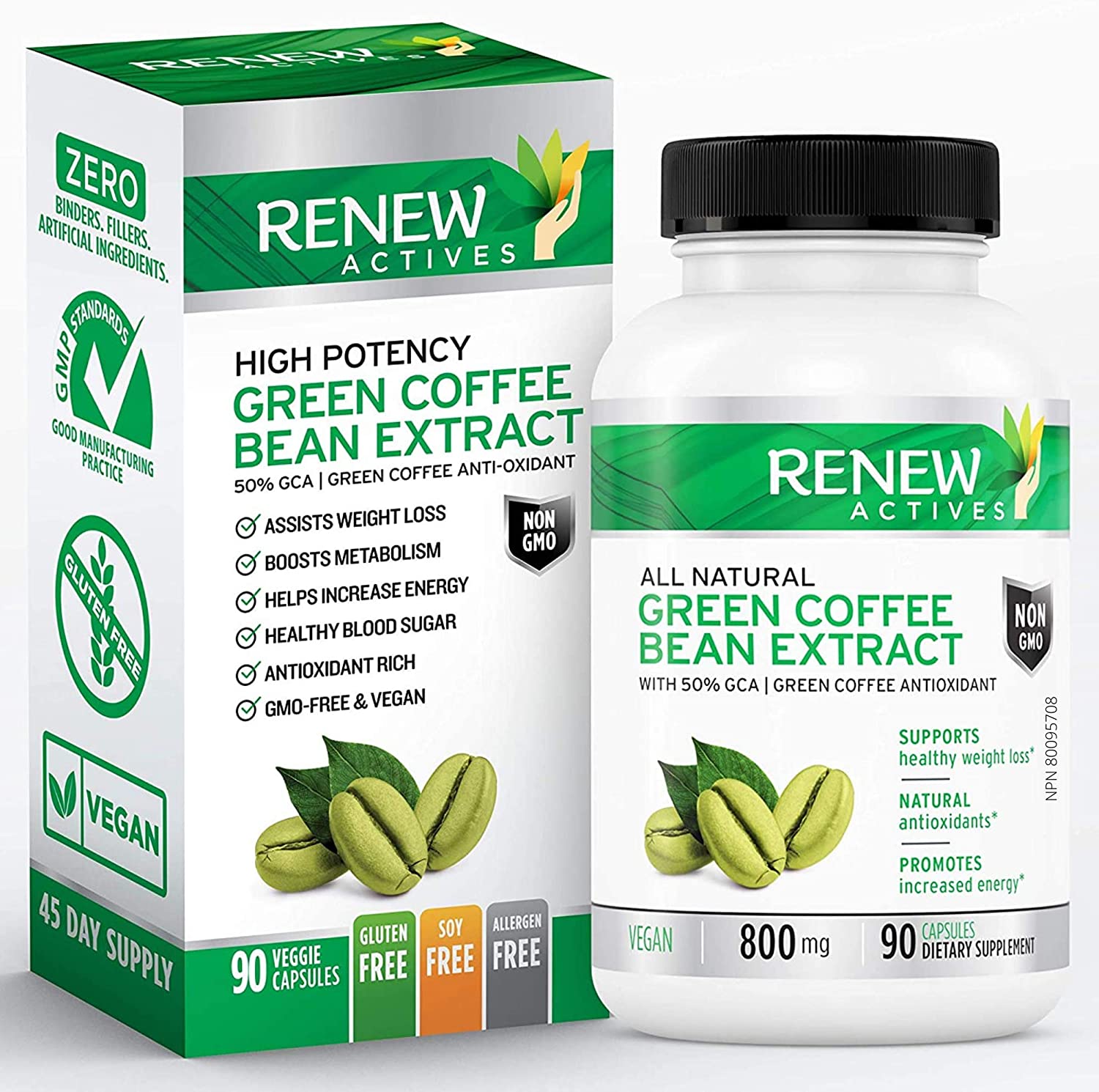 Green Coffee Bean Extract 800mg Capsules - 50% GCA to Boost Metabolism and Energy