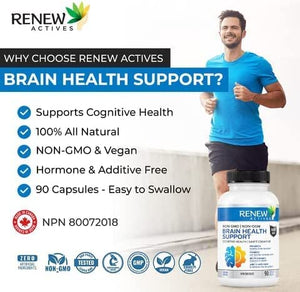 Renew Actives Natural Brain Health Support 90 Capsules  - Cognitive Health, Enhanced Memory, Healthy Brain Functions