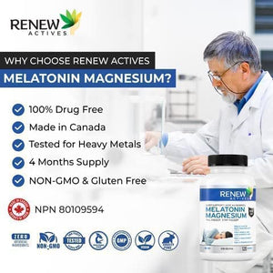 Renew Actives Melatonin with Magnesium Supplement: Magnesium Sleep Aid Vitamins with 10mg of Melatonin