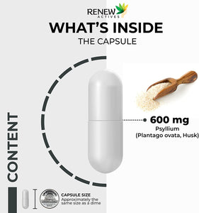Renew Actives Psyllium Husk Capsules, 600 mg, 120 Capsules, Soluble Fiber Supplement, Natural Stool Softener/Laxatives
