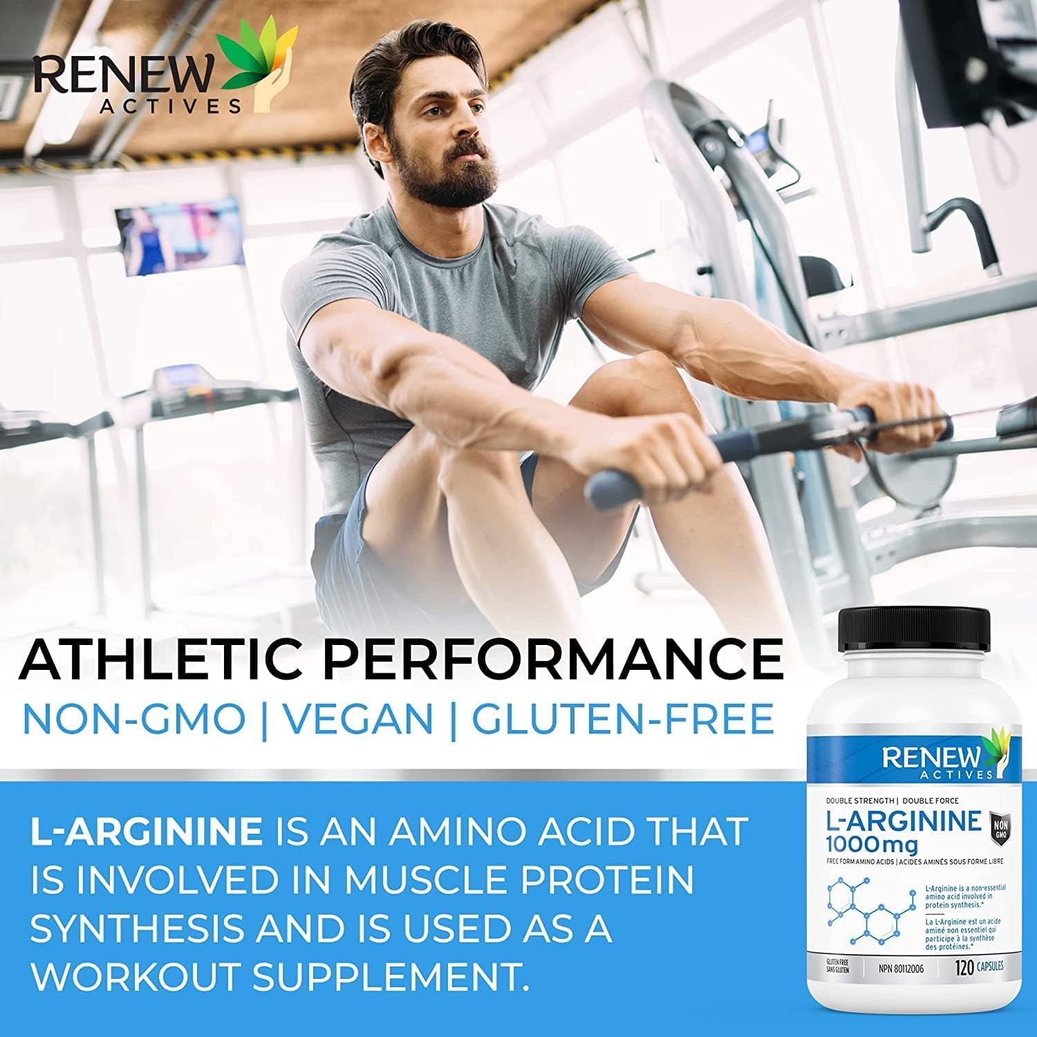 Renew Actives L-Arginine 1000mg, 120 Count, Pre Workout Amino Energy Supplement, for Muscle Recovery & Metabolism Booster