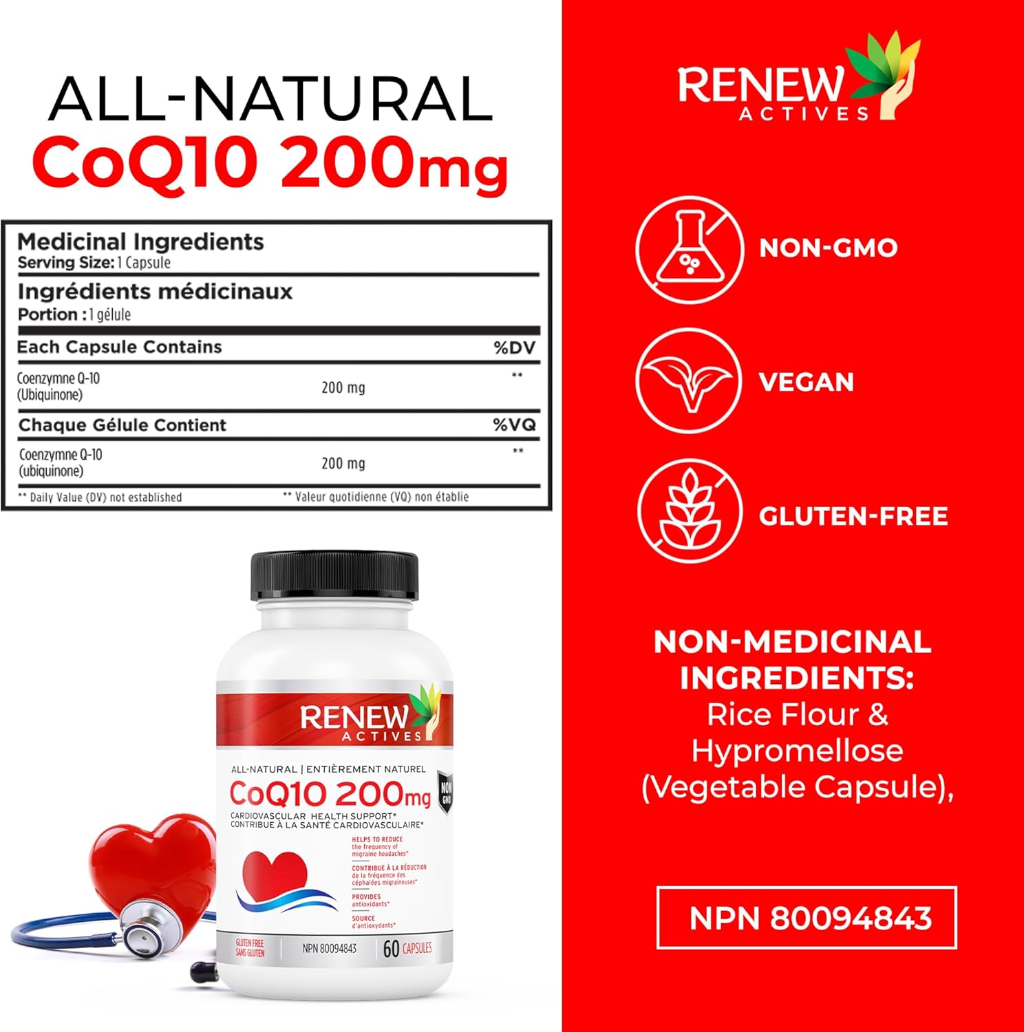 Renew Actives CoQ10 Ubiquinone Supplement 200Mg CoenzymeQ10 - for Cardiovascular,Neurological, & Immune System