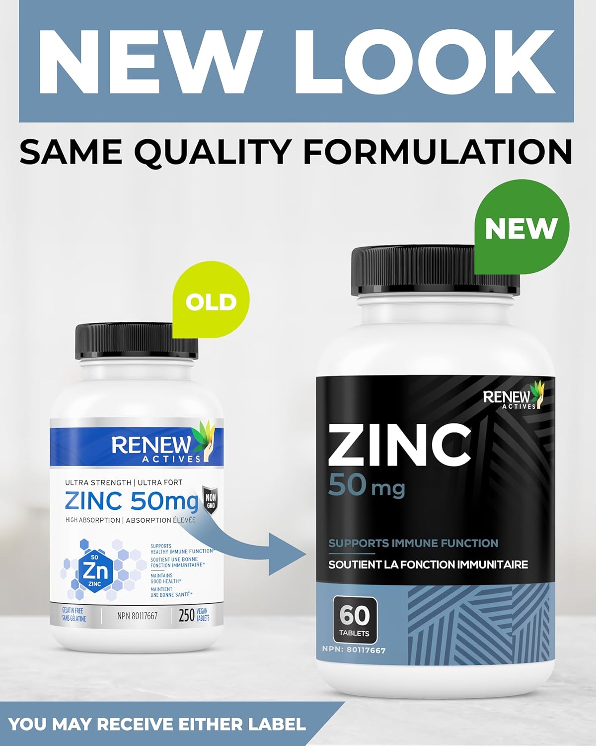 Renew Actives Zinc Supplements 50MG - for Healthy Skin, a Strong Immune System, and Enhanced Hair Growth