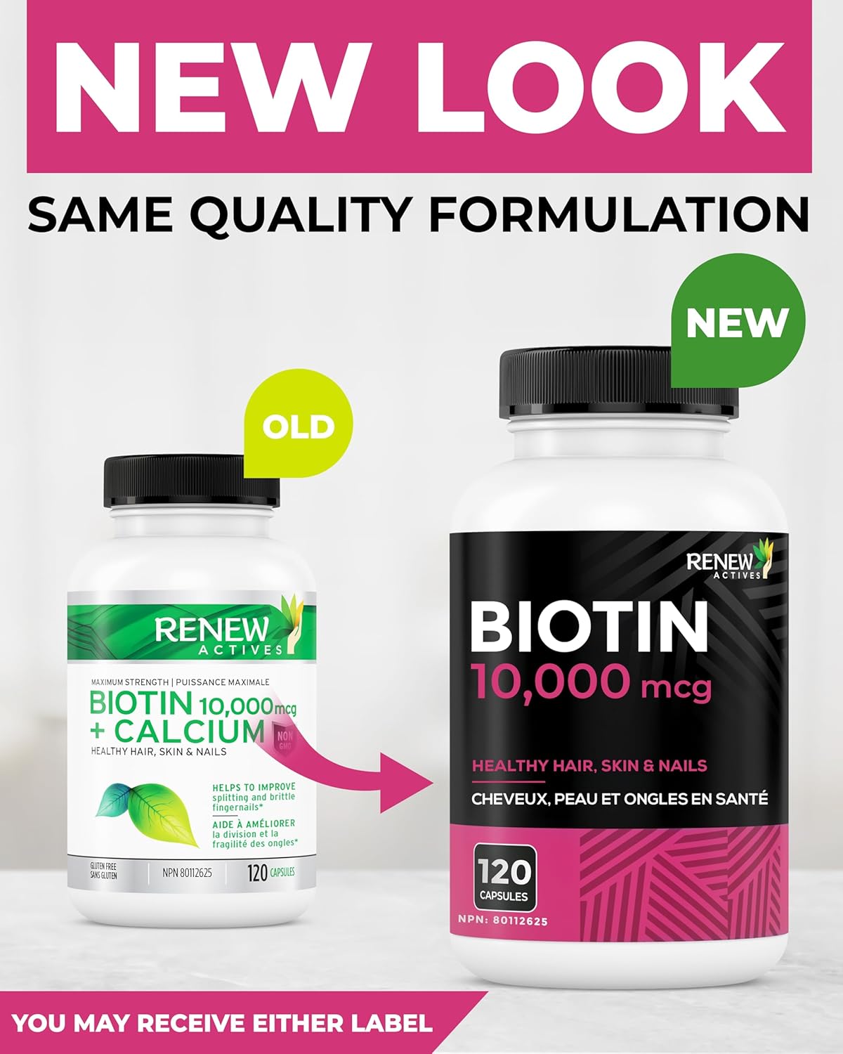 Renew Actives Biotin & Calcium 10000mcg Supplement! Potent Biotin for Healthy Hair Skin & Nails
