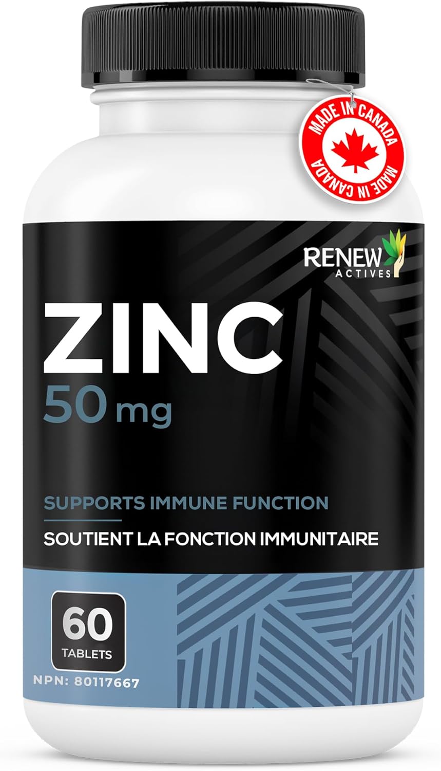 Renew Actives Zinc Supplements 50MG - for Healthy Skin, a Strong Immune System, and Enhanced Hair Growth