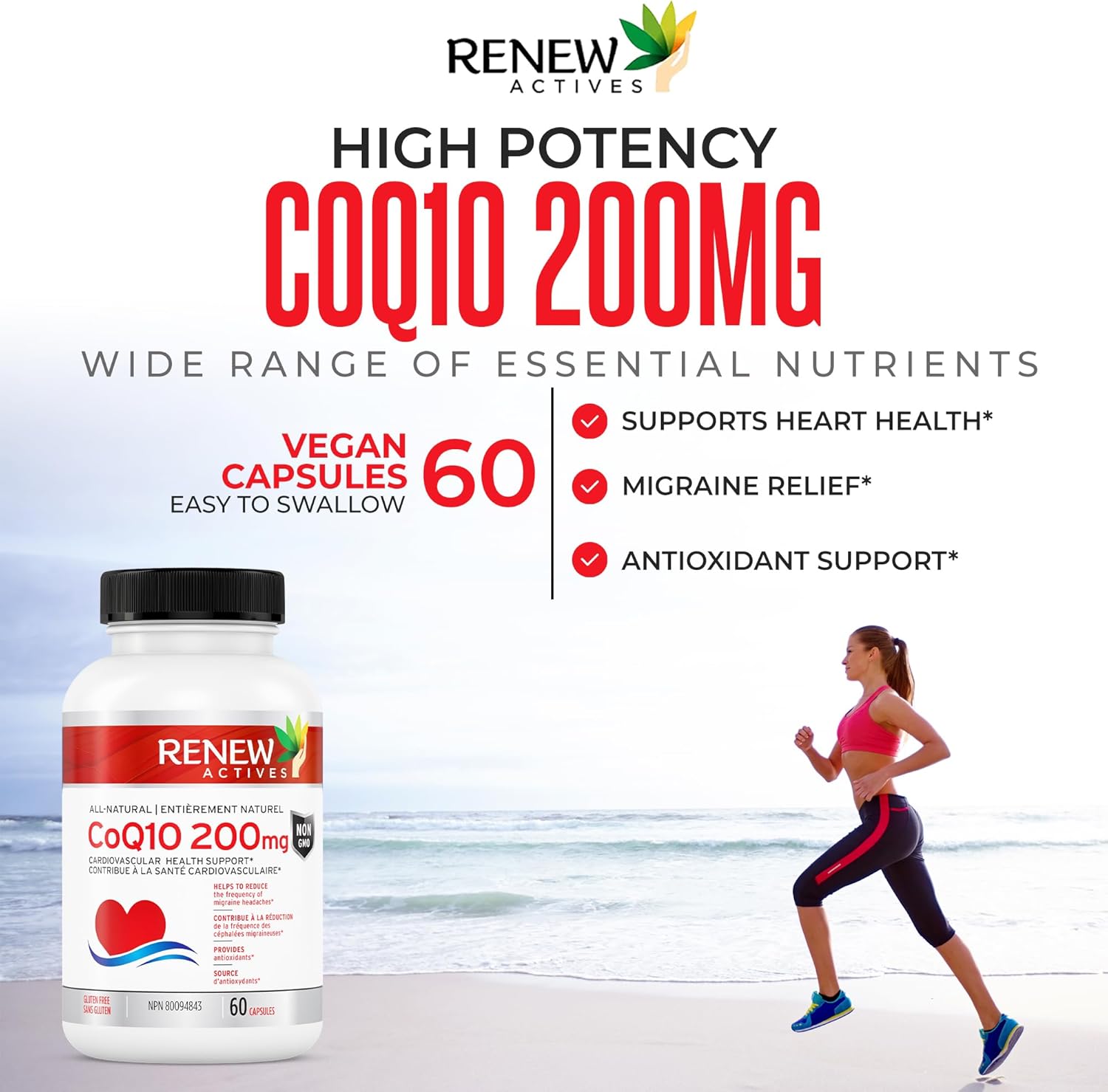 Renew Actives CoQ10 Ubiquinone Supplement 200Mg CoenzymeQ10 - for Cardiovascular,Neurological, & Immune System