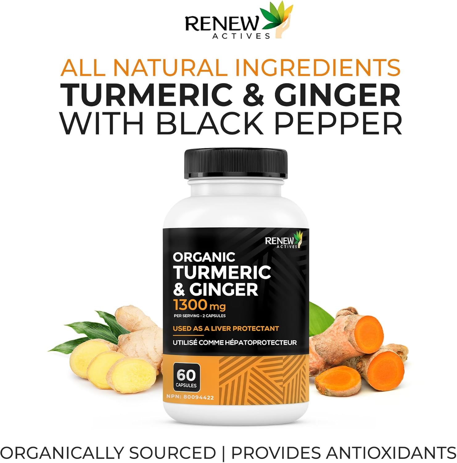 Organic Turmeric W. Ginger & Black Pepper - 60 Capsules