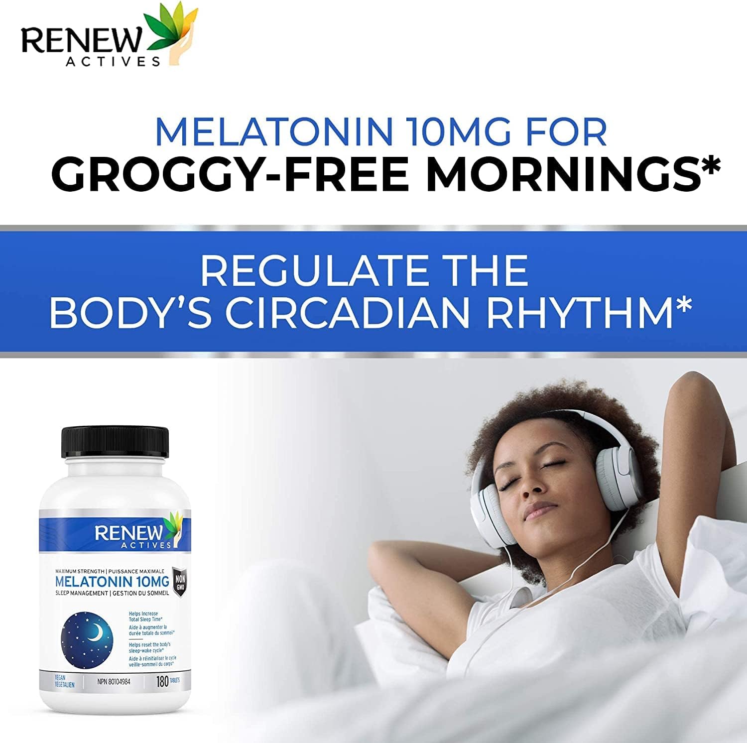 Renew Actives Melatonin with Magnesium Supplement: Magnesium Sleep Aid Vitamins with 10mg of Melatonin