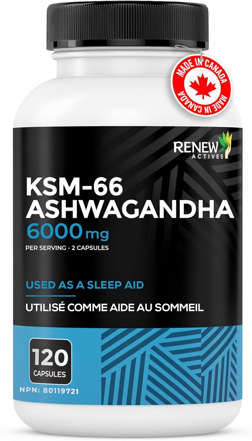 Renew Actives Ashwagandha KSM-66 Capsules - 60 Easy to Swallow Capsules