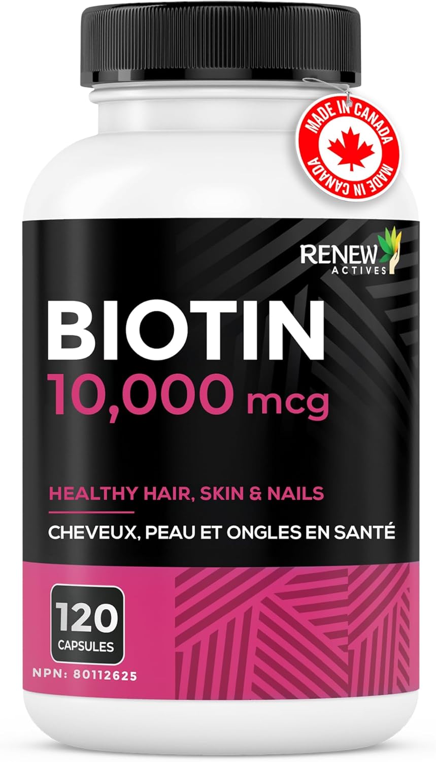 Renew Actives Biotin & Calcium 10000mcg Supplement! Potent Biotin for Healthy Hair Skin & Nails