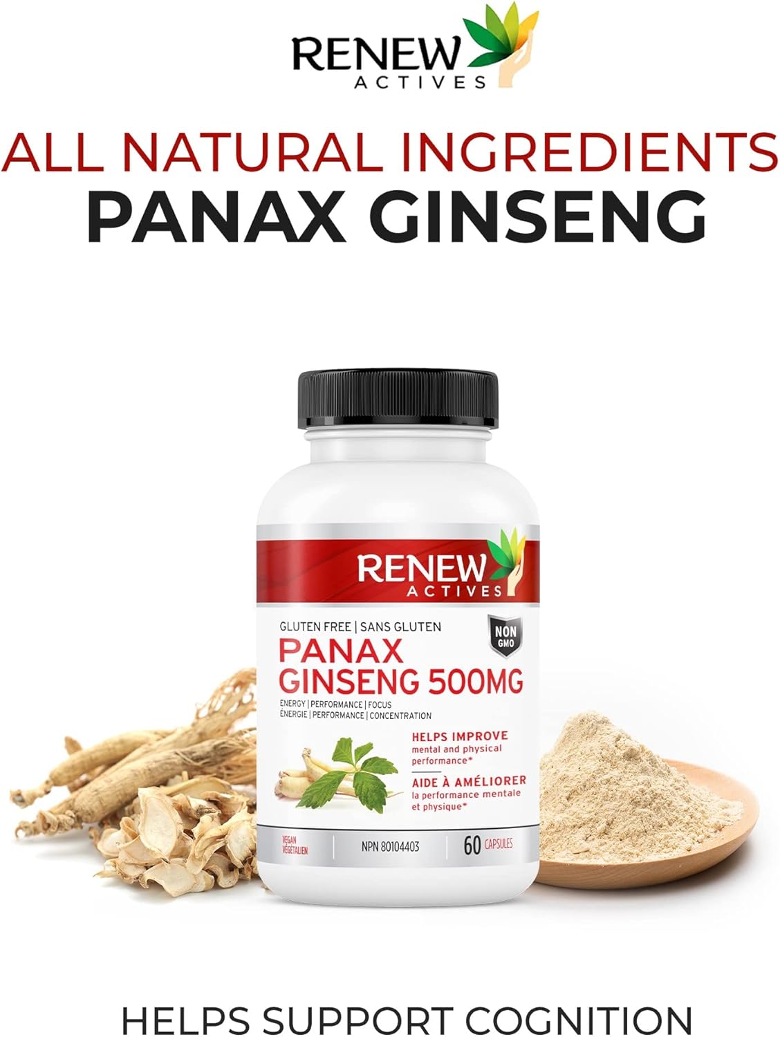 Renew Actives Panax Ginseng Supplement 500mg - Help Boost Energy, Performance & Cognitive Function