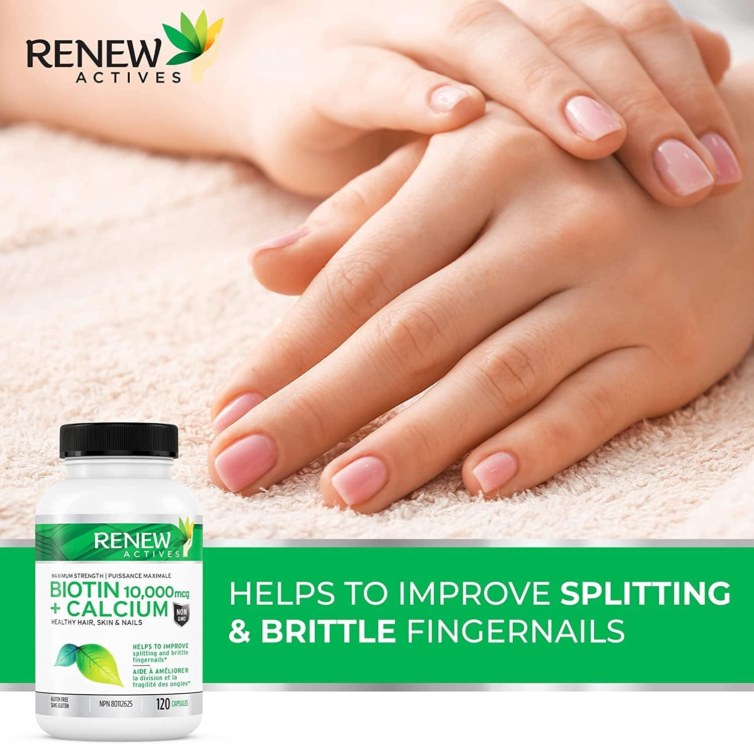 Renew Actives Biotin & Calcium 10000mcg Supplement! Potent Biotin for Healthy Hair Skin & Nails