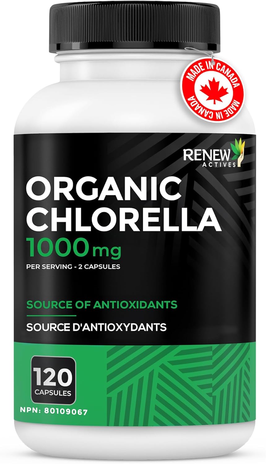 Renew Actives Organic Chlorella - Antioxidant and Immune System Support - 120 Vegan Capsules.