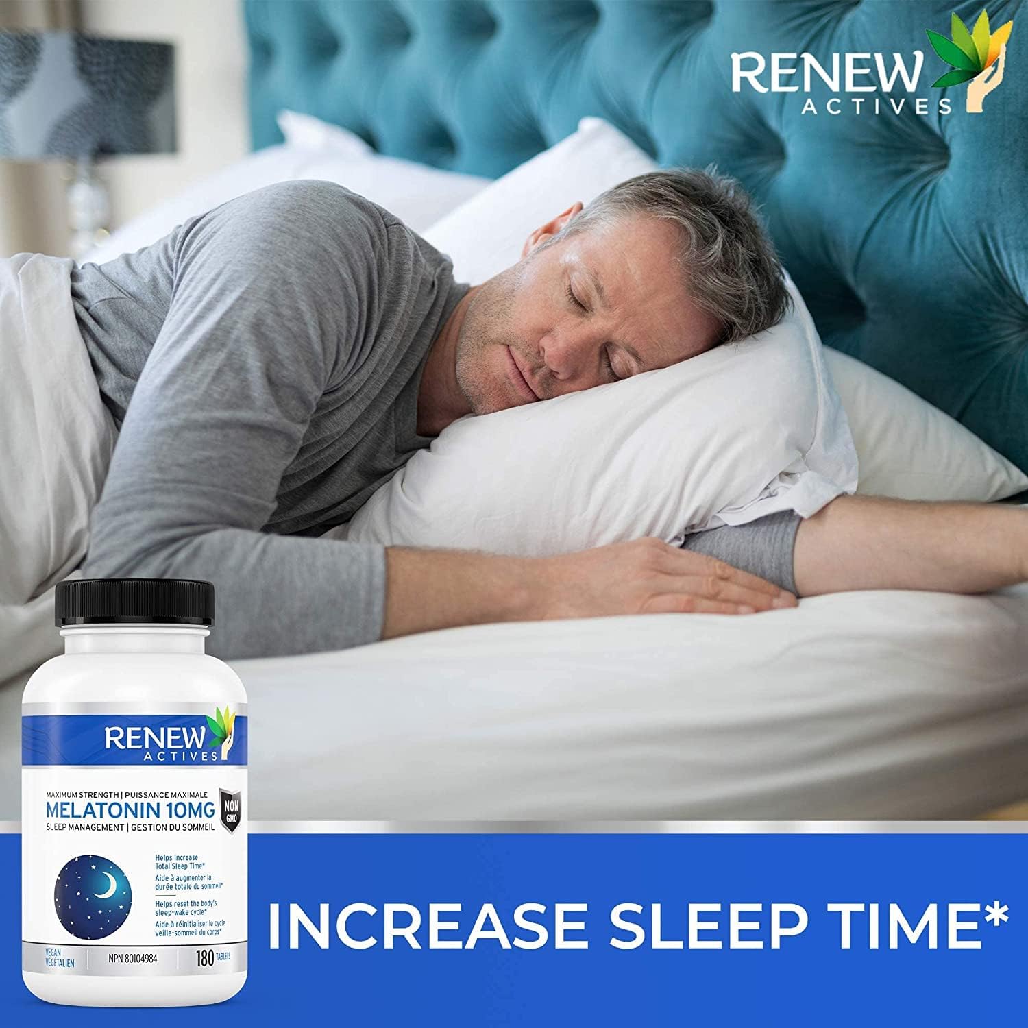 Renew Actives Melatonin with Magnesium Supplement: Magnesium Sleep Aid Vitamins with 10mg of Melatonin