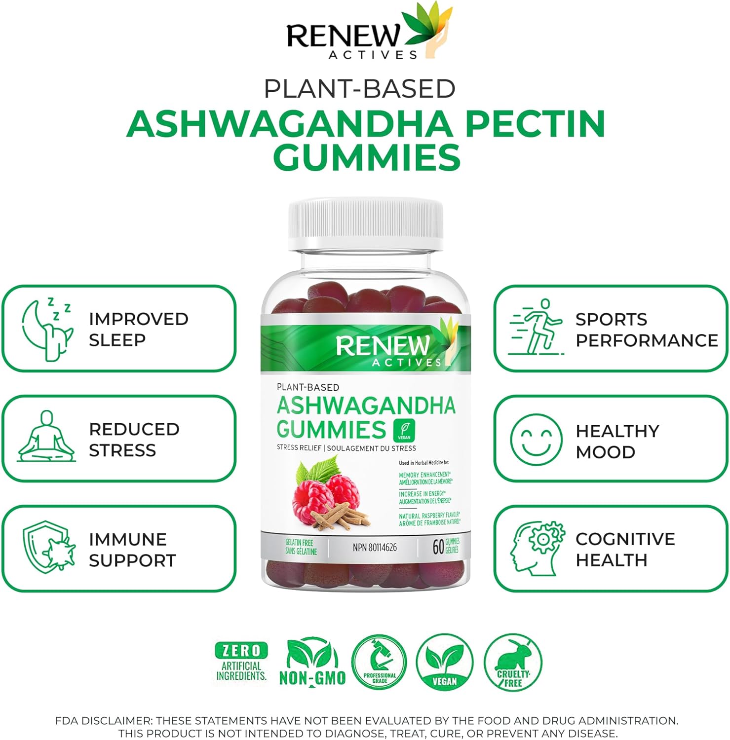 Renew Actives Ashwagandha Gummies, 1500mg, Restore Relaxation, Renew Your Energy