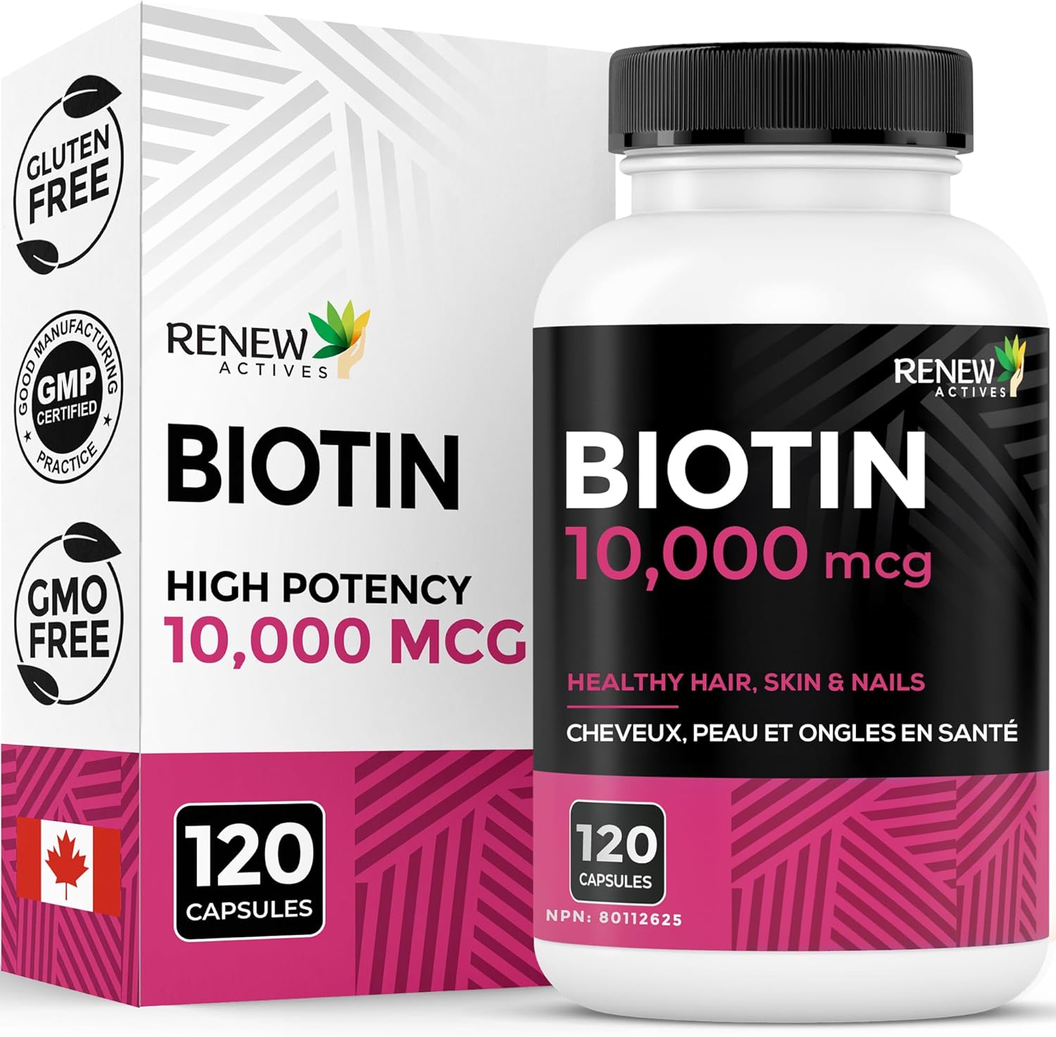 Renew Actives Biotin & Calcium 10000mcg Supplement! Potent Biotin for Healthy Hair Skin & Nails