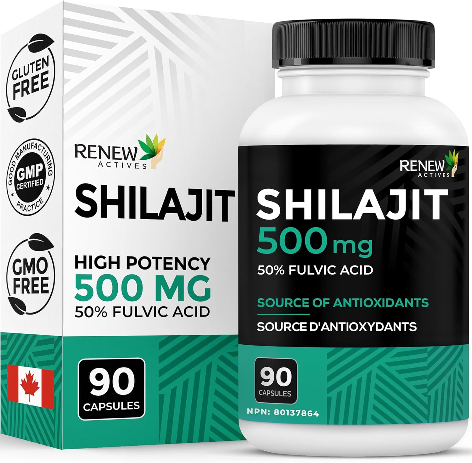 Renew Actives – Premium Shilajit Supplement – Supports Testosterone & Vitality – 90 Capsules