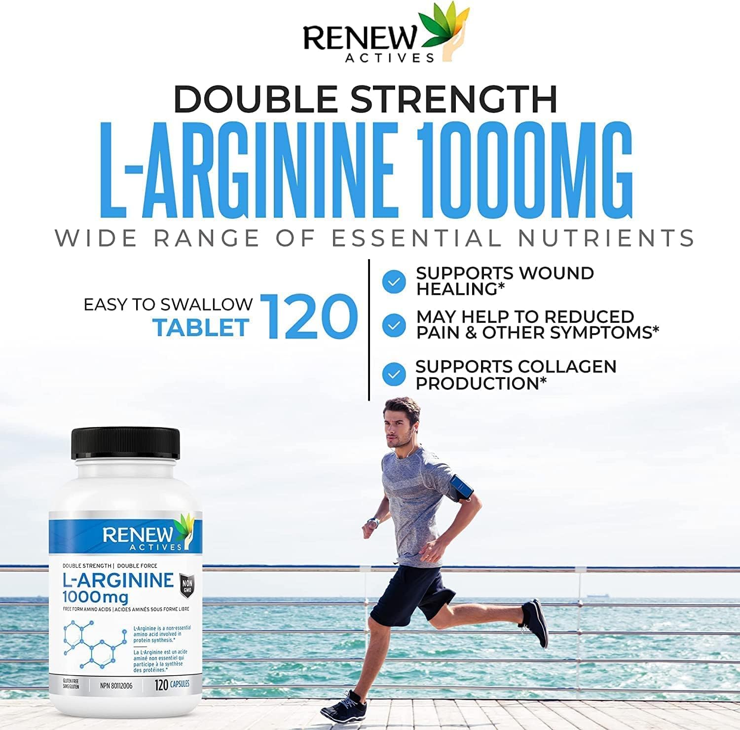 Renew Actives L-Arginine 1000mg, 120 Count, Pre Workout Amino Energy Supplement, for Muscle Recovery & Metabolism Booster