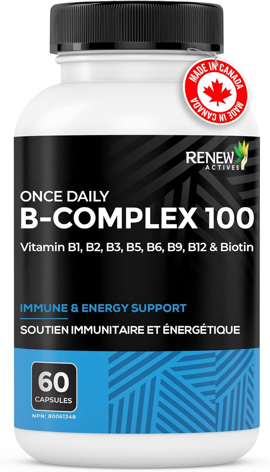 Renew Actives Vitamin B Complex 100, 60 Capsule  – 100% of B1, B2, B3, B5, B-6, B-12