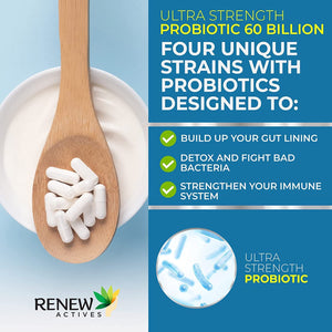 Renew Actives New Probiotics 60 Billion CFU with MAKTREK Bi-Pass Technology, for Digestive Health, Immunity