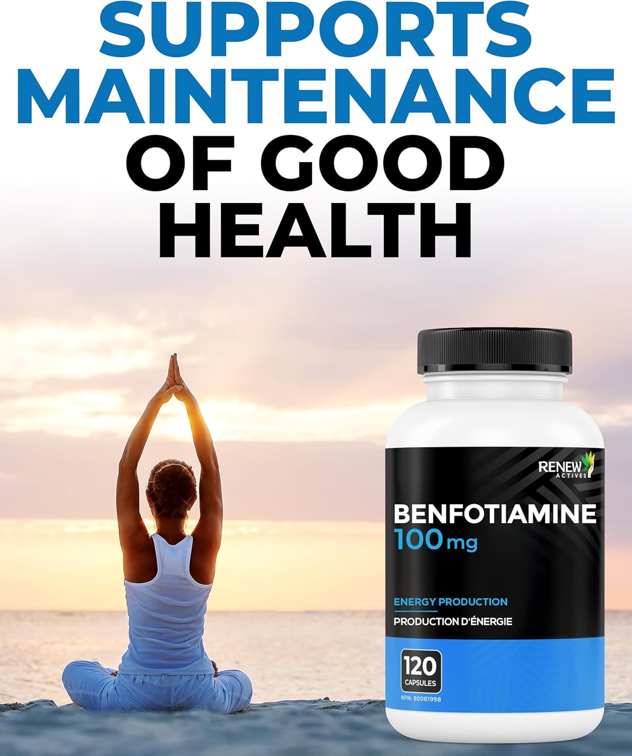Renew Actives Benfotiamine 100mg – High Absorption Vitamin B1 for Energy & Nerve Support – 120 Capsules