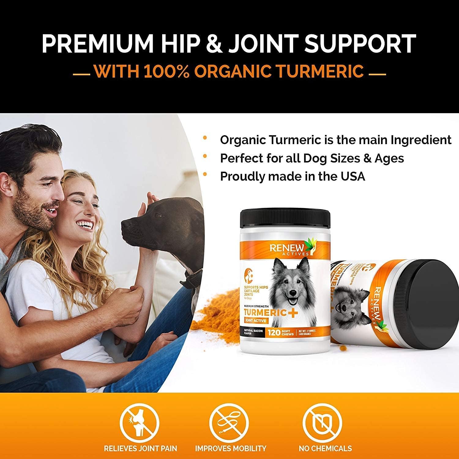Organic Turmeric Joint Supplement for Dogs - 120 Soft Chews