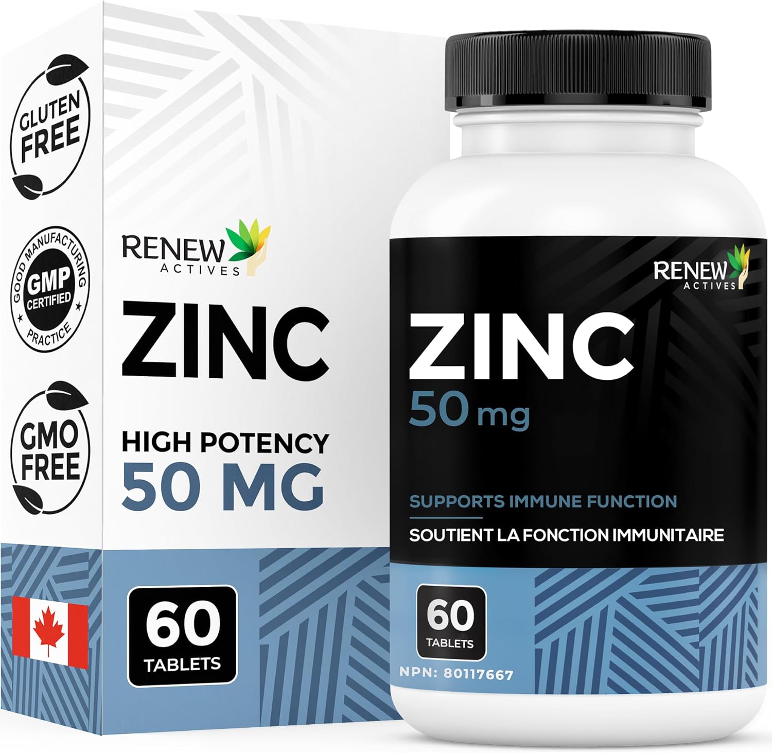 Renew Actives Zinc Supplements 50MG - for Healthy Skin, a Strong Immune System, and Enhanced Hair Growth
