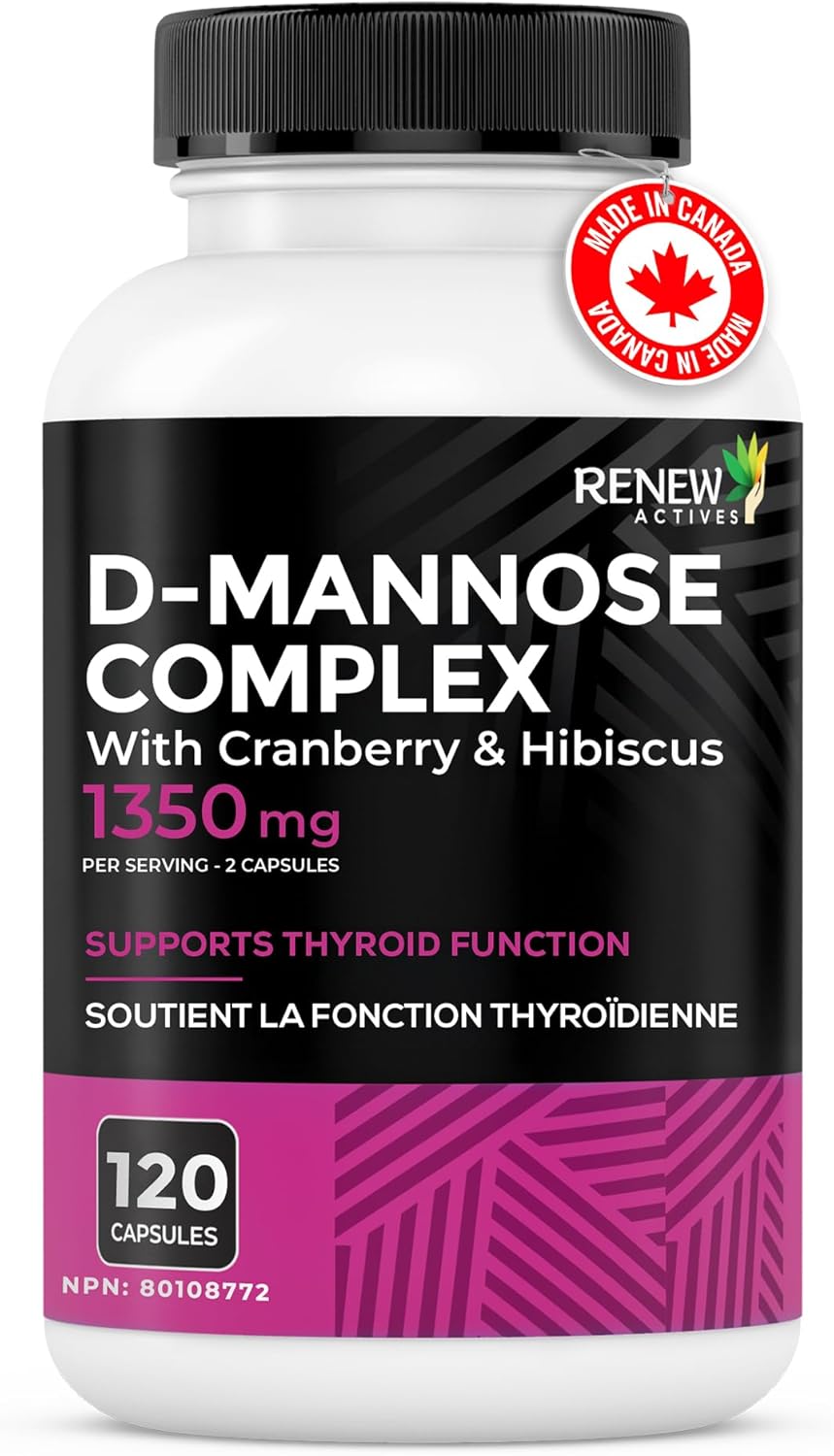 Renew Actives HIGH Potency D-Mannose & Cranberry Complex 1000MG – Urinary Tract Support!