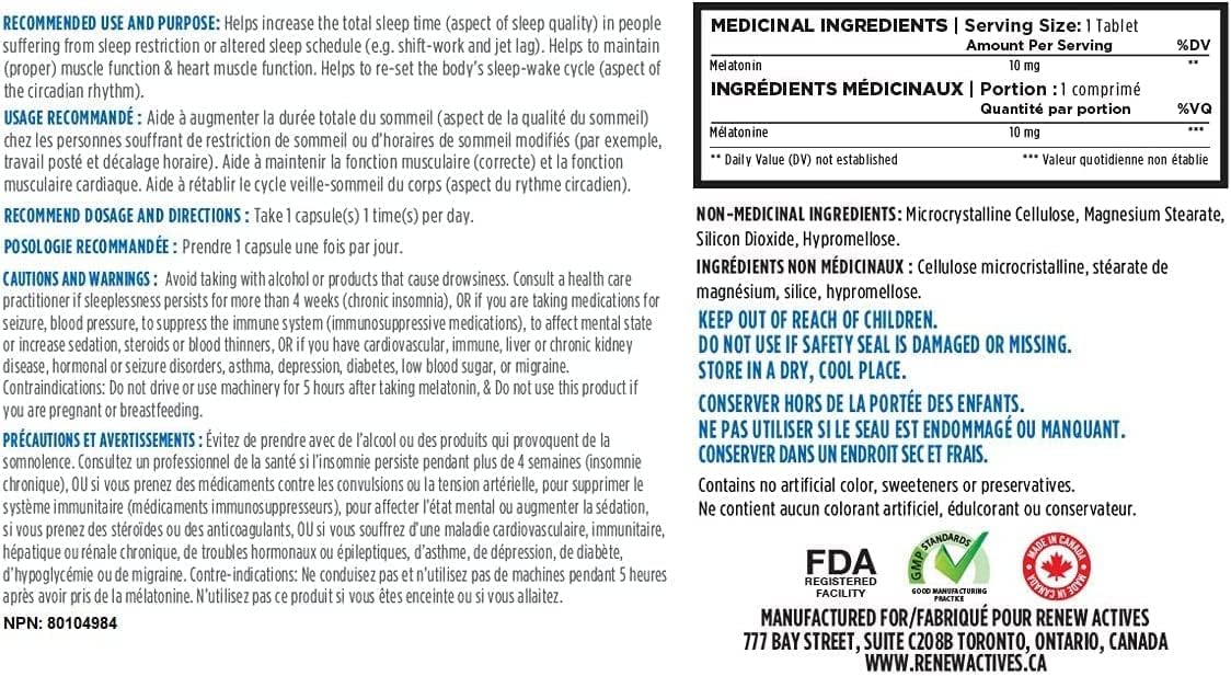 Renew Actives Melatonin with Magnesium Supplement: Magnesium Sleep Aid Vitamins with 10mg of Melatonin