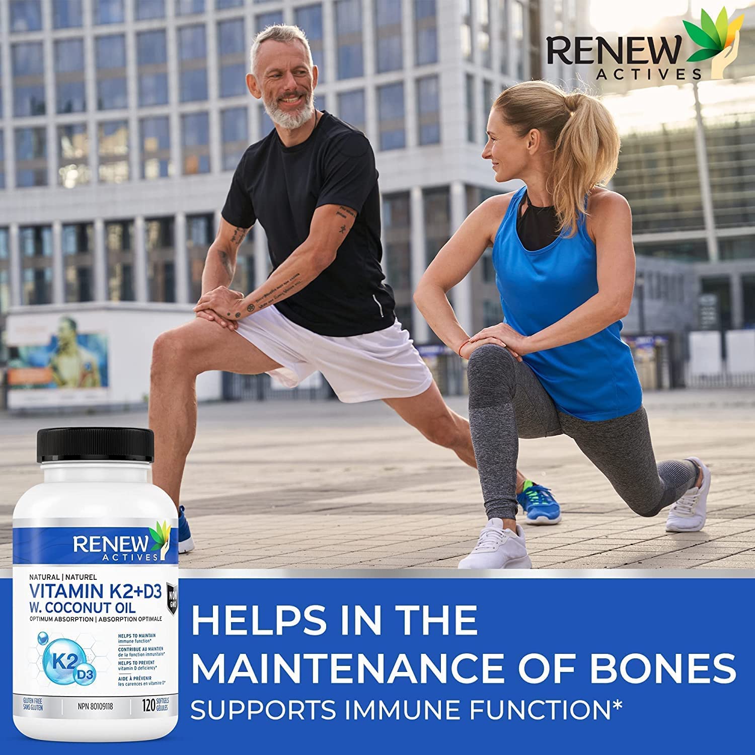 Renew Actives D3 K2 Supplement with Organic Coconut Oil - 1000 UI Vita ...