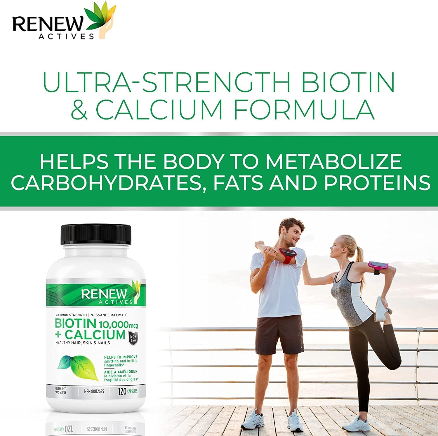 Renew Actives Biotin & Calcium 10000mcg Supplement! Potent Biotin for Healthy Hair Skin & Nails