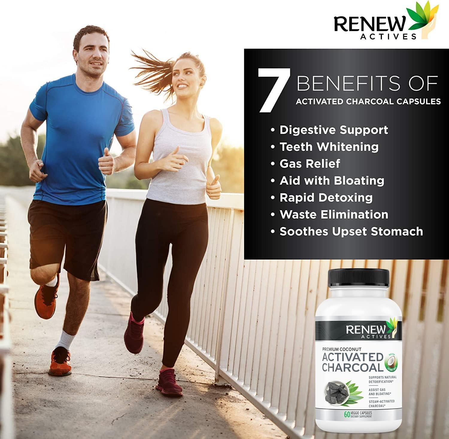 Renew Actives Activated Charcoal Capsules - 60 ct. for Digestive Support & Teeth Whitening