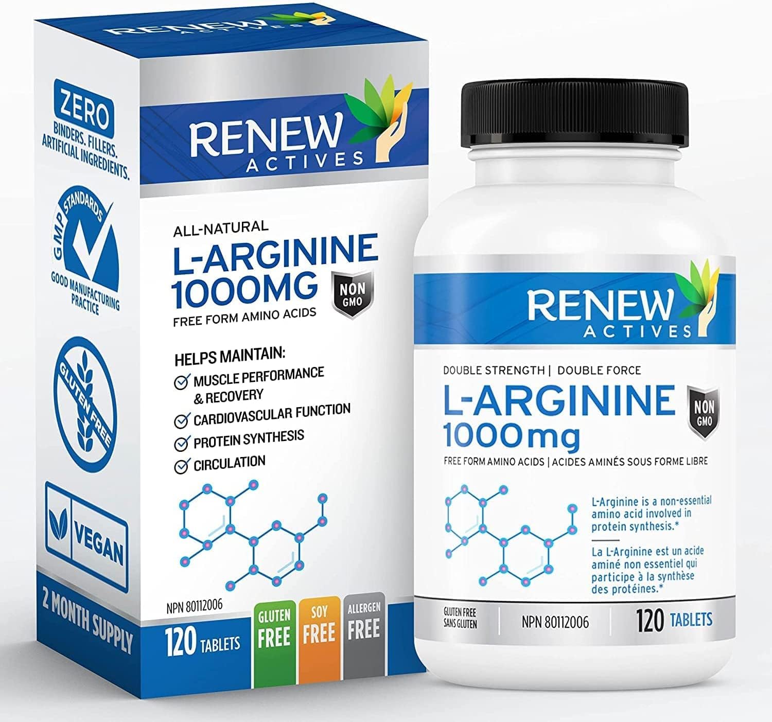 Renew Actives L-Arginine 1000mg, 120 Count, Pre Workout Amino Energy Supplement, for Muscle Recovery & Metabolism Booster