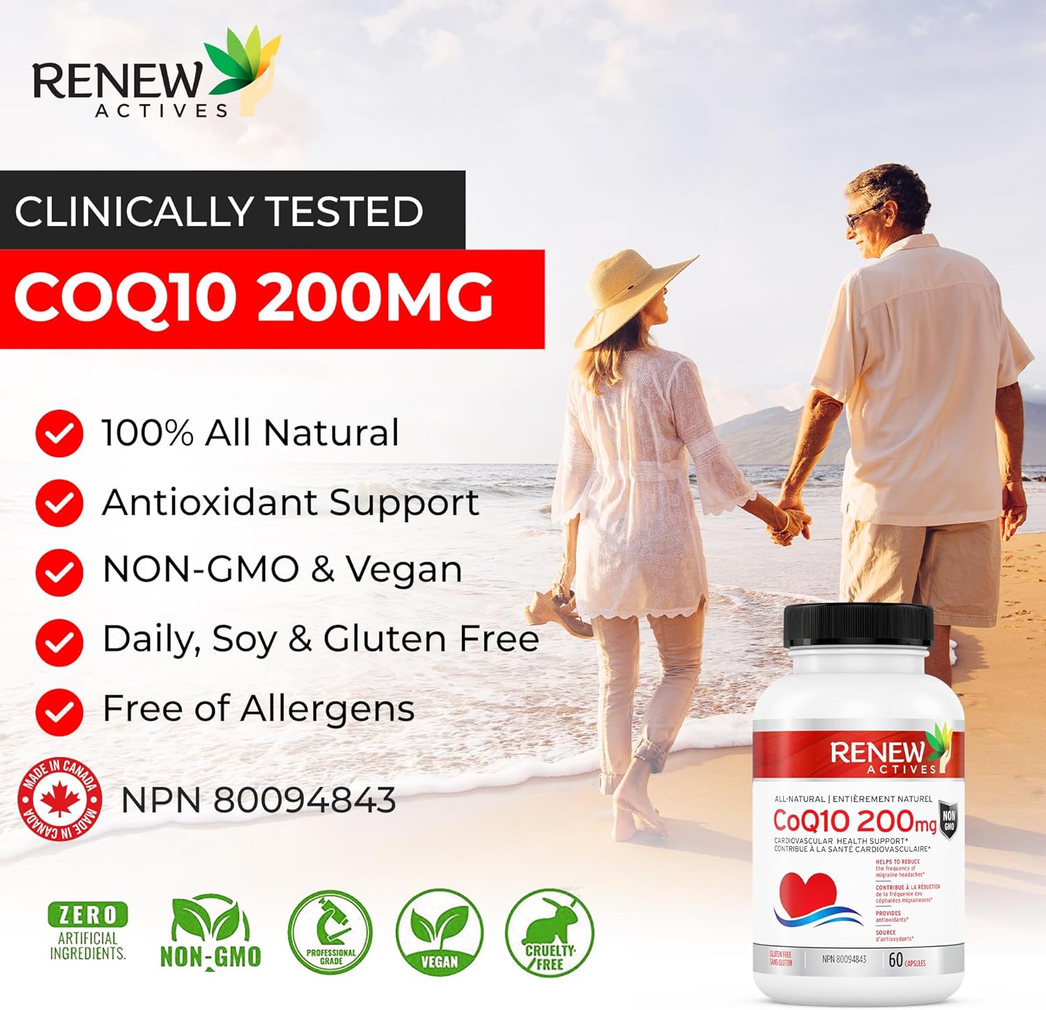 Renew Actives CoQ10 Ubiquinone Supplement 200Mg CoenzymeQ10 - for Cardiovascular,Neurological, & Immune System