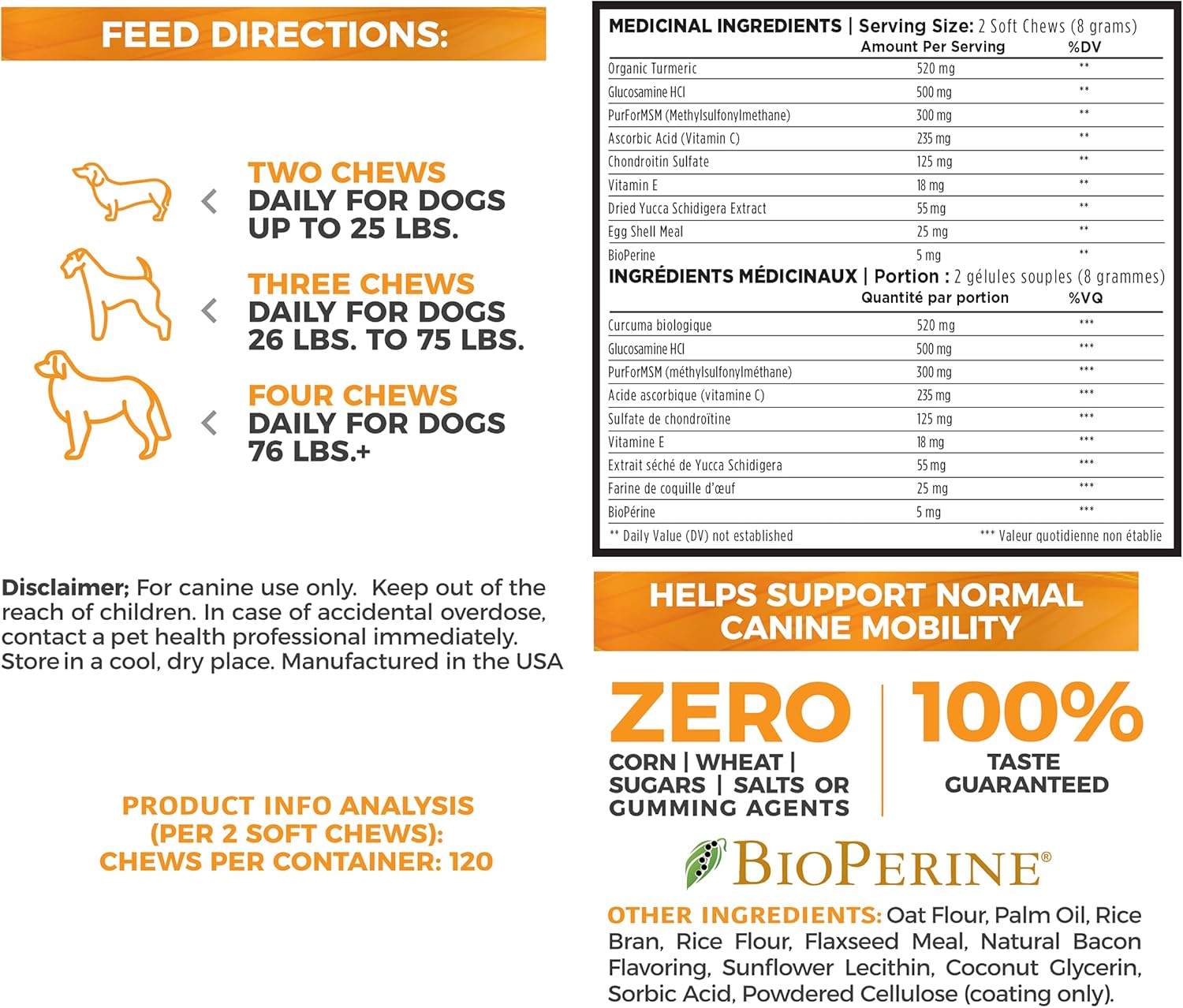 Organic Turmeric Joint Supplement for Dogs - 120 Soft Chews