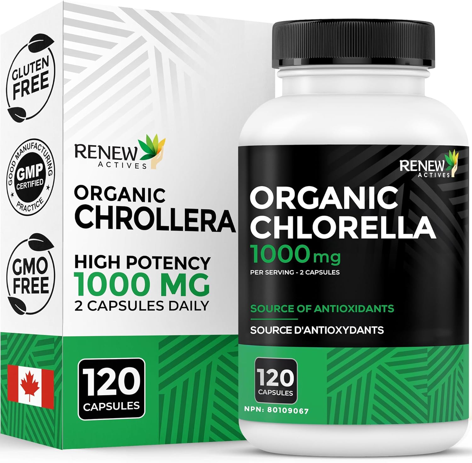 Renew Actives Organic Chlorella - Antioxidant and Immune System Support - 120 Vegan Capsules.