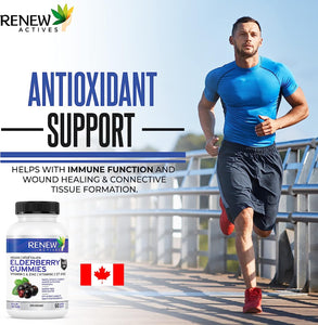 Renew Actives New Vegan Elderberry Gummies + Vitamin C & Zinc for Healthy Immune Support & Stronger Hair, Skin & Nails