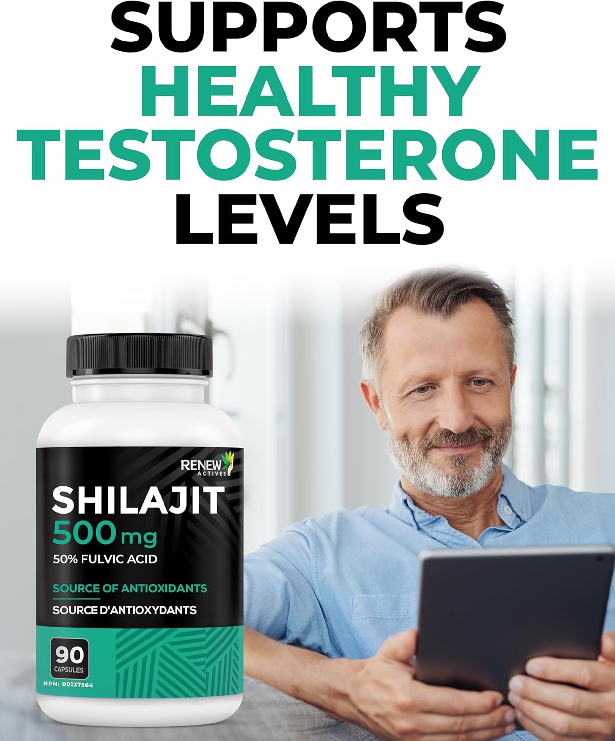 Renew Actives – Premium Shilajit Supplement – Supports Testosterone & Vitality – 90 Capsules