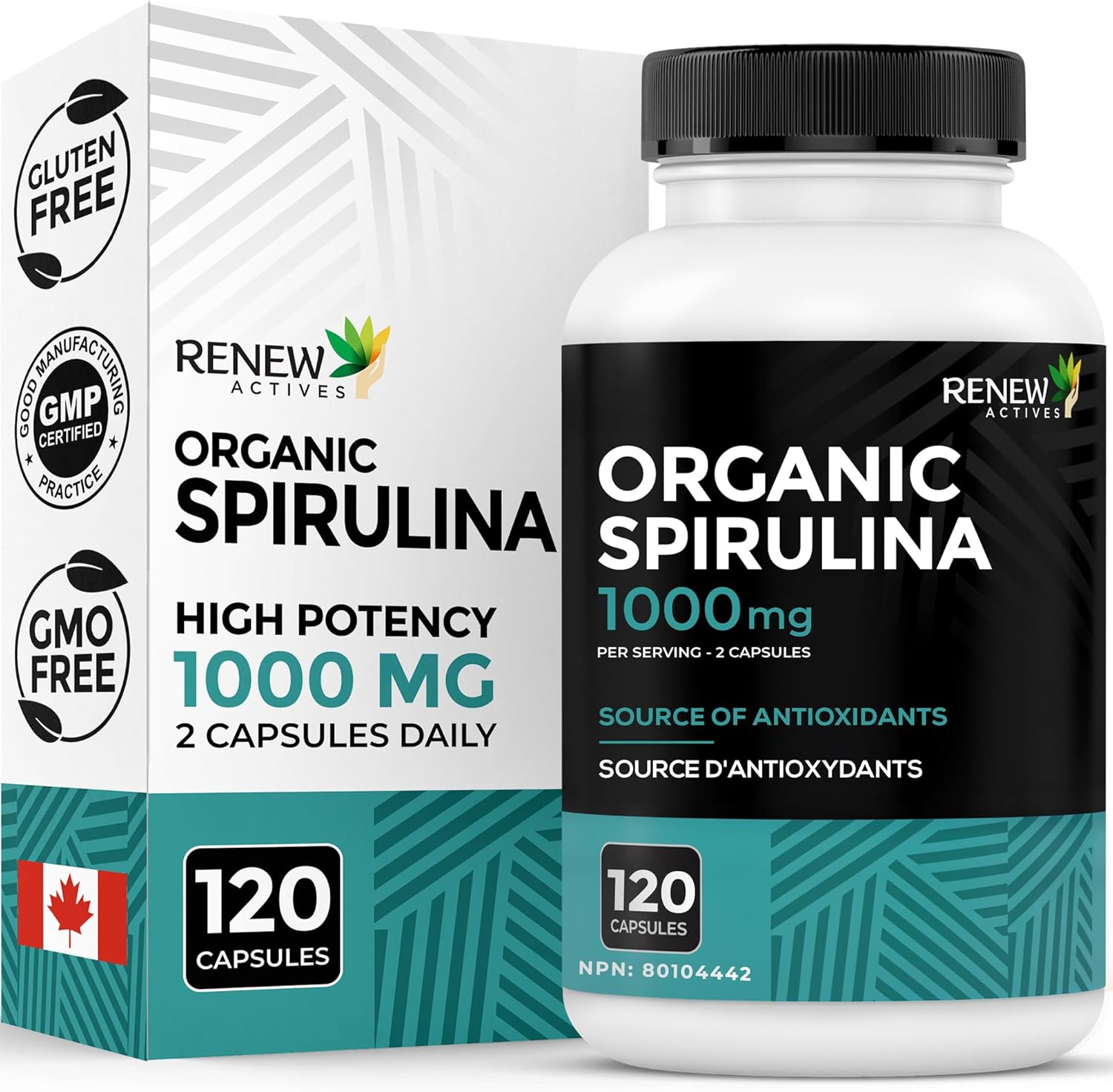 Renew Actives Maximum Strength Spirulina Tablets – Supports Immune System, Heart, Cells and Energy