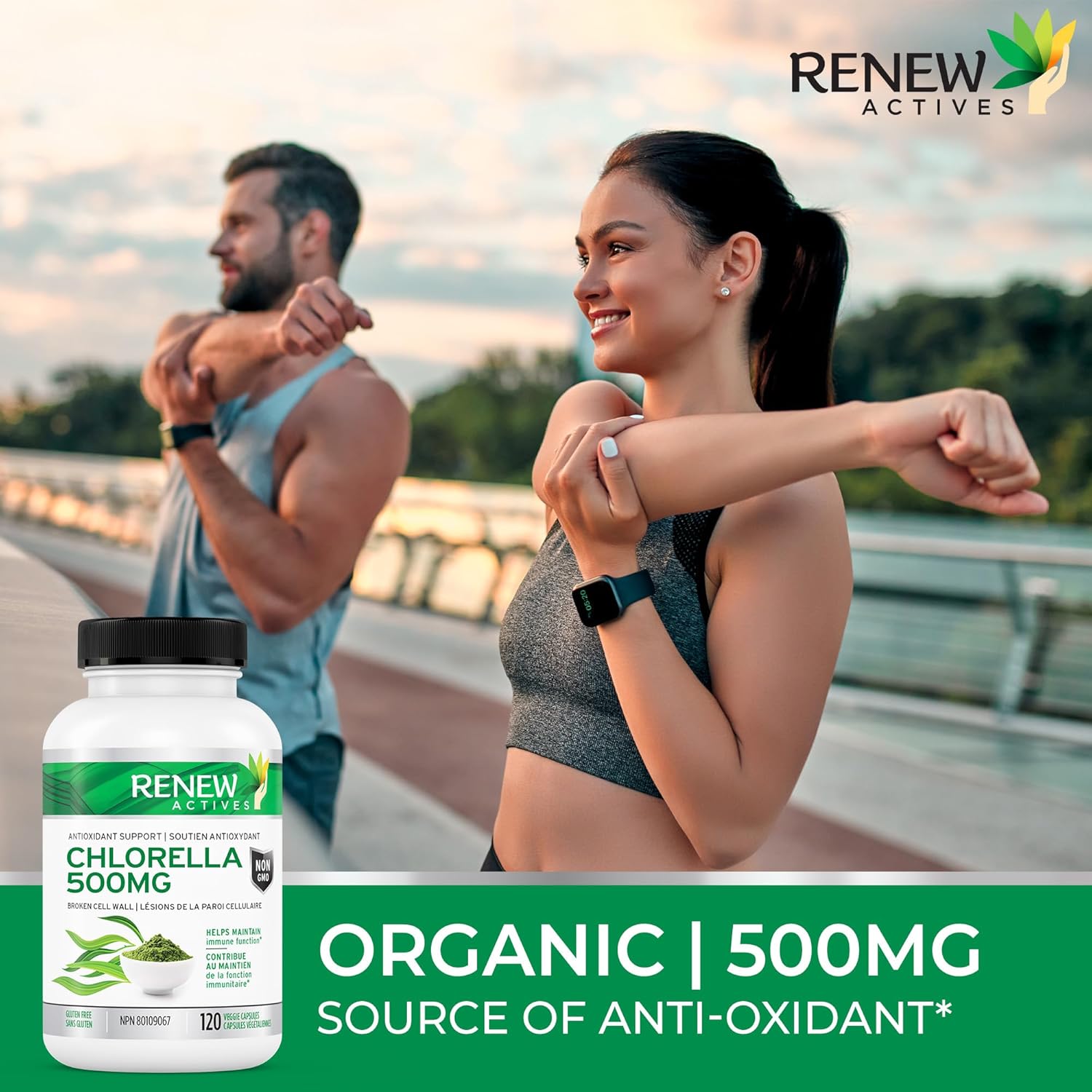 Renew Actives Organic Chlorella - Antioxidant and Immune System Support - 120 Vegan Capsules.