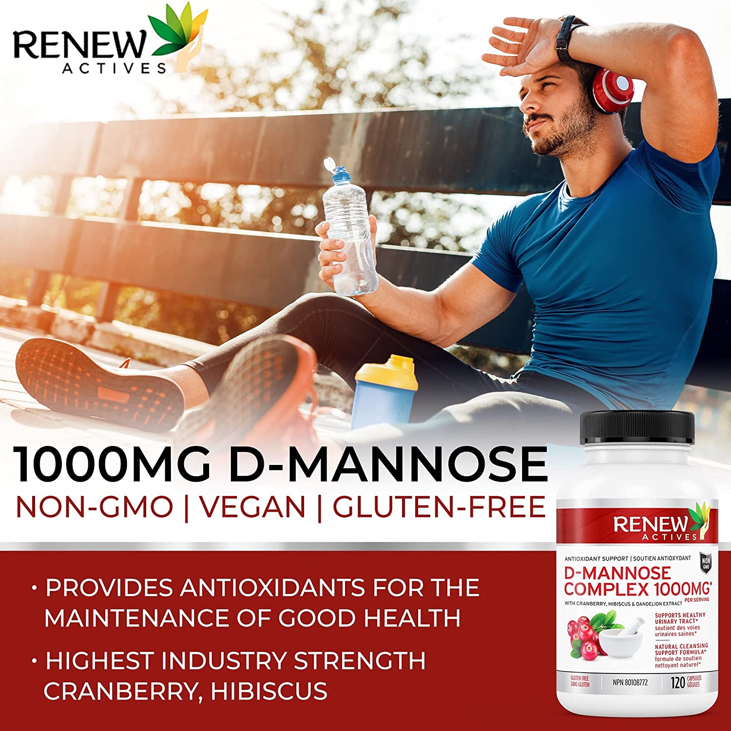 Renew Actives HIGH Potency D-Mannose & Cranberry Complex 1000MG – Urinary Tract Support!