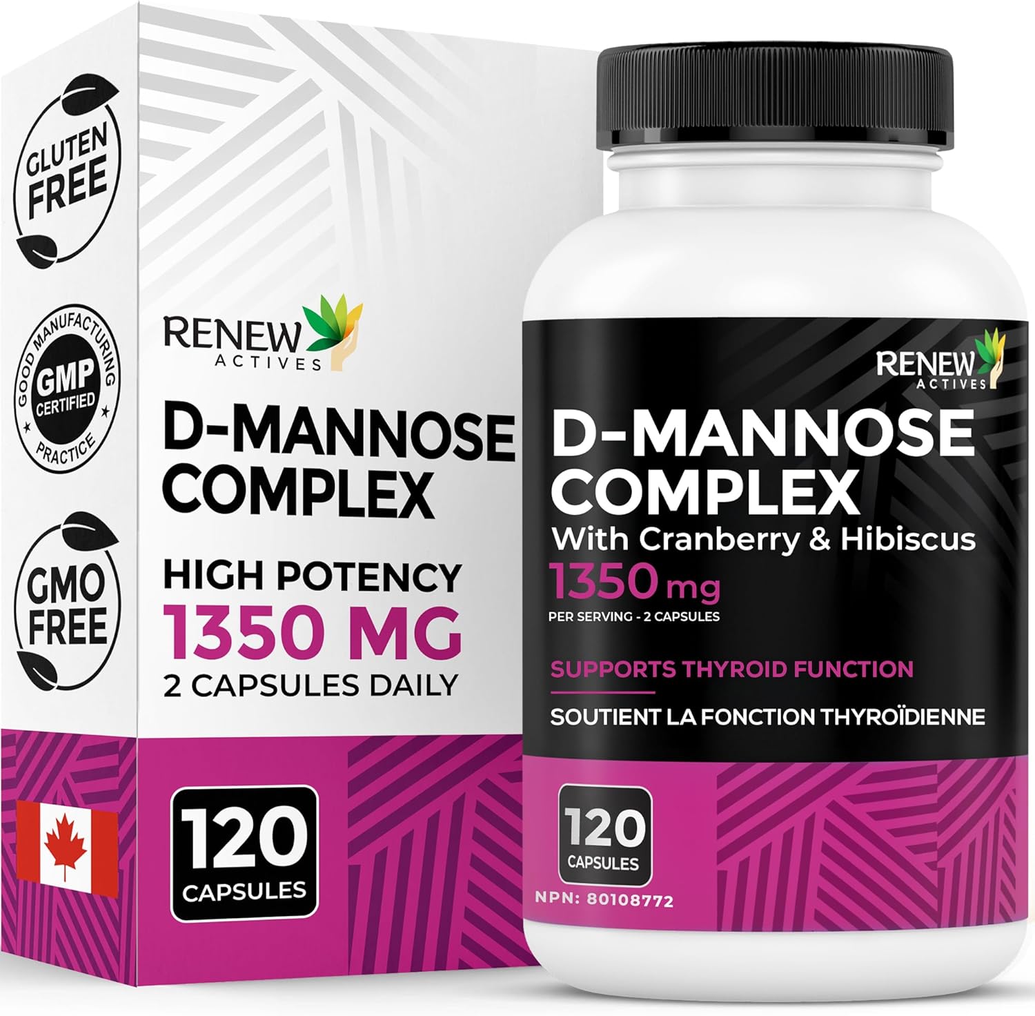 Renew Actives HIGH Potency D-Mannose & Cranberry Complex 1000MG – Urinary Tract Support!