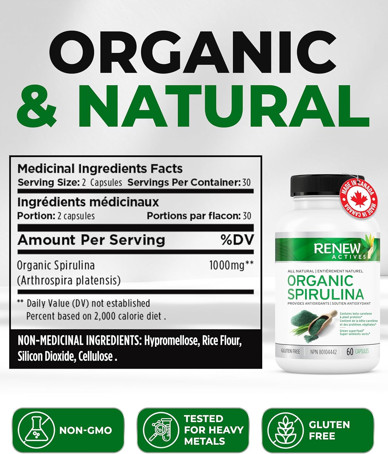 Renew Actives Maximum Strength Spirulina Tablets – Supports Immune System, Heart, Cells and Energy