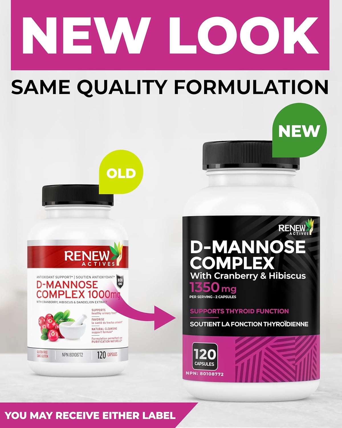 Renew Actives HIGH Potency D-Mannose & Cranberry Complex 1000MG – Urinary Tract Support!