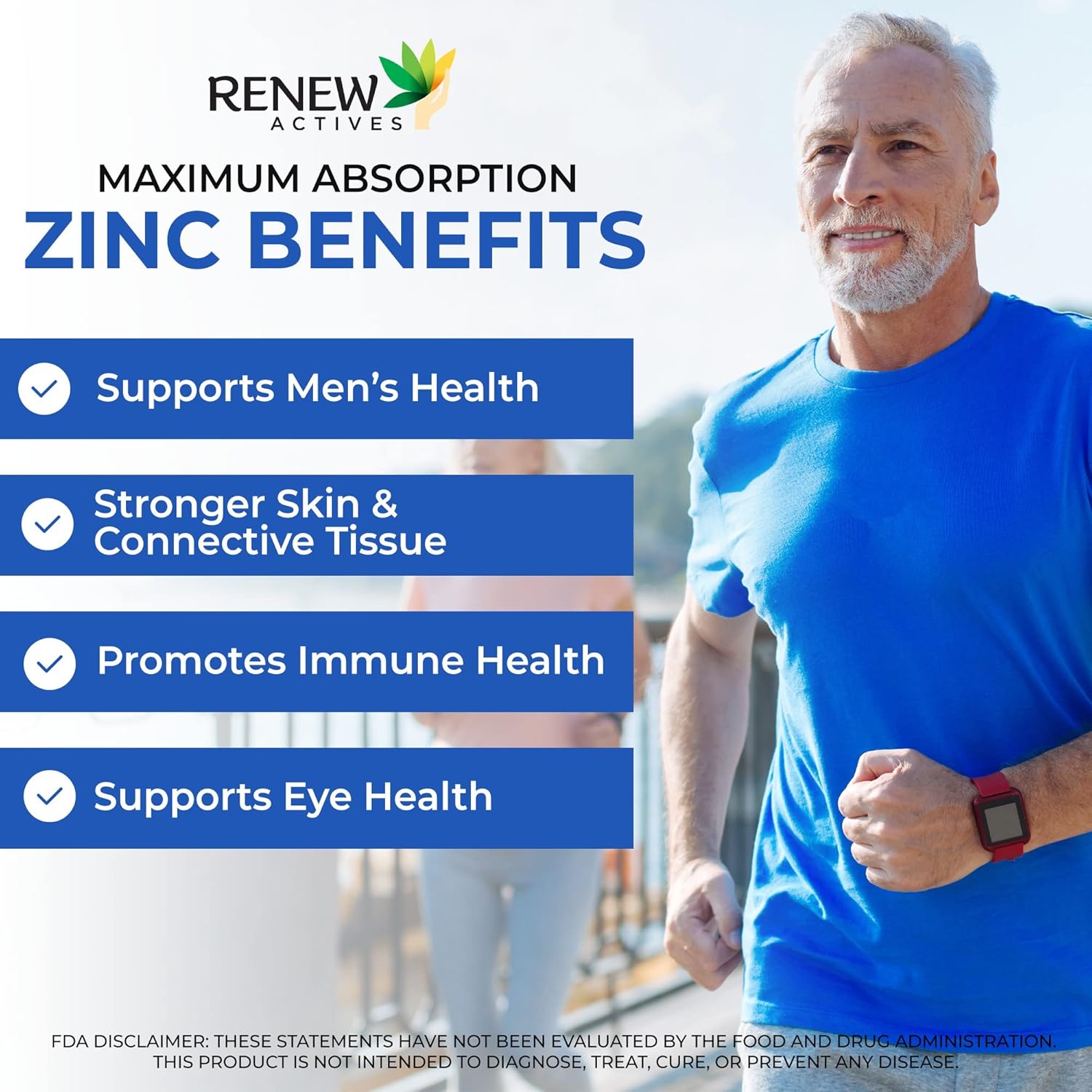 Renew Actives Zinc Supplements 50MG - for Healthy Skin, a Strong Immune System, and Enhanced Hair Growth