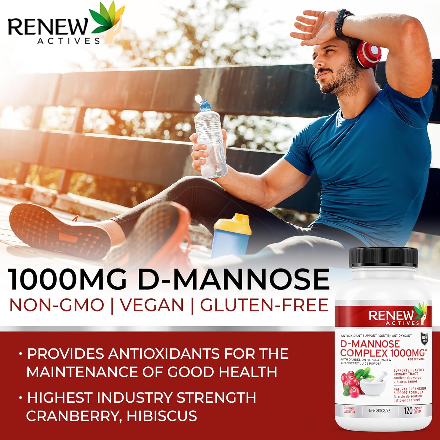 Renew Actives HIGH Potency D-Mannose & Cranberry Complex 1000MG – Urinary Tract Support!