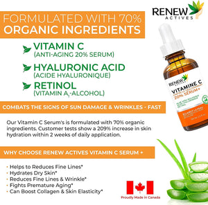 Renew Actives Vitamin C Serum – Anti-Aging Serum with Vitamin C, Hyaluronic Acid & Retinol – 2 fl oz Bottle