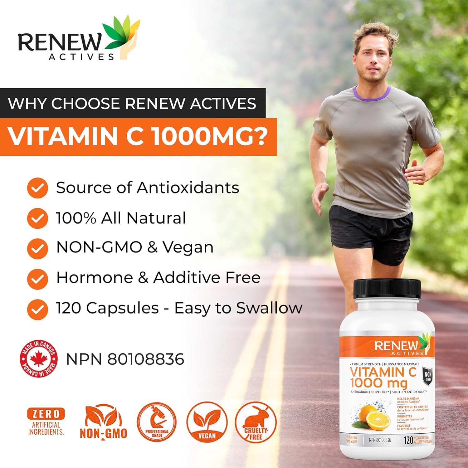 Renew Actives New Maximum Strength Vitamin C 1000MG Supplement - Antioxidant & Immune Booster