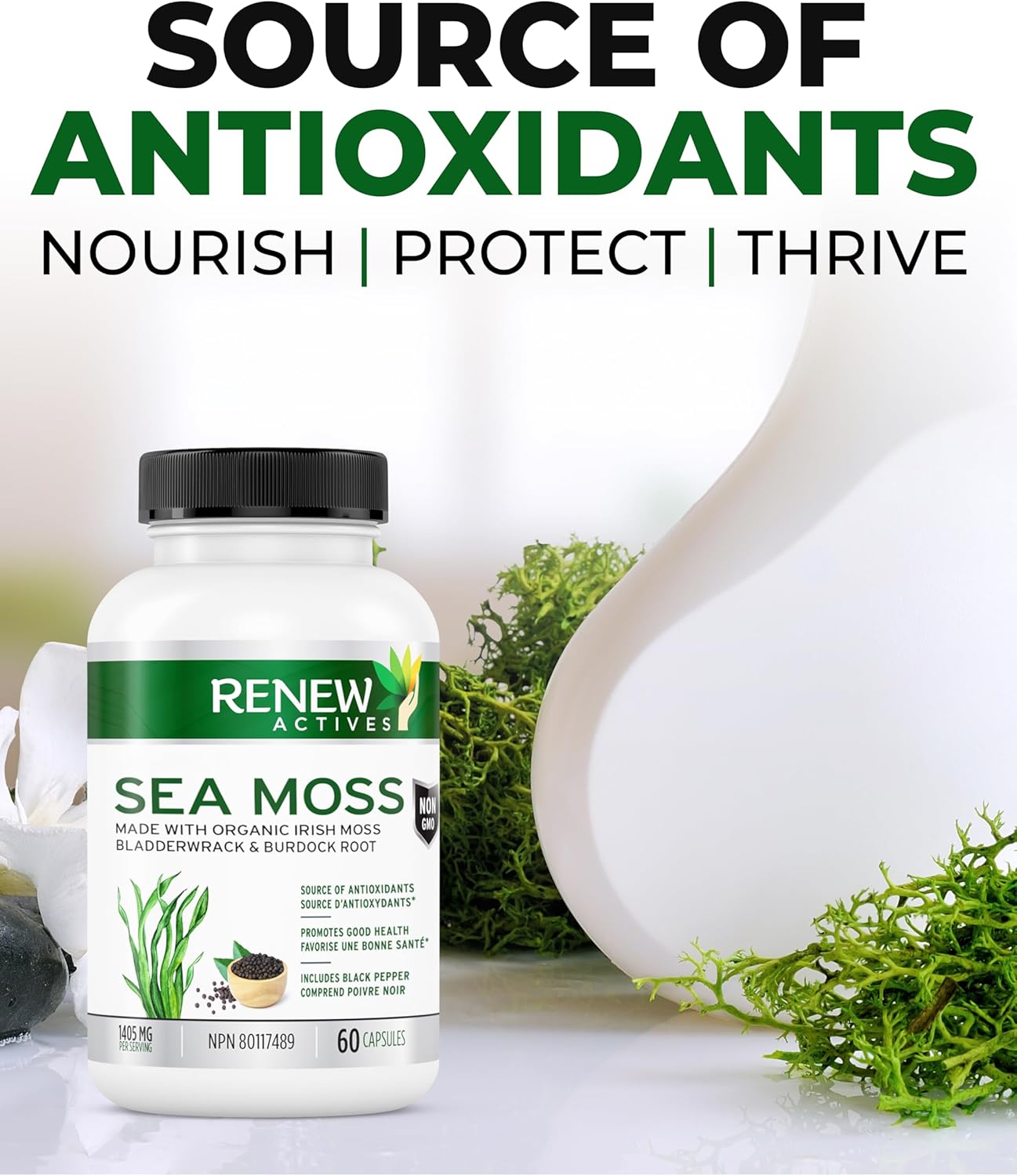 Renew Actives Sea Moss Capsules - Powerful Triple-Action Antioxidant Seamoss Pills with BioPerine®